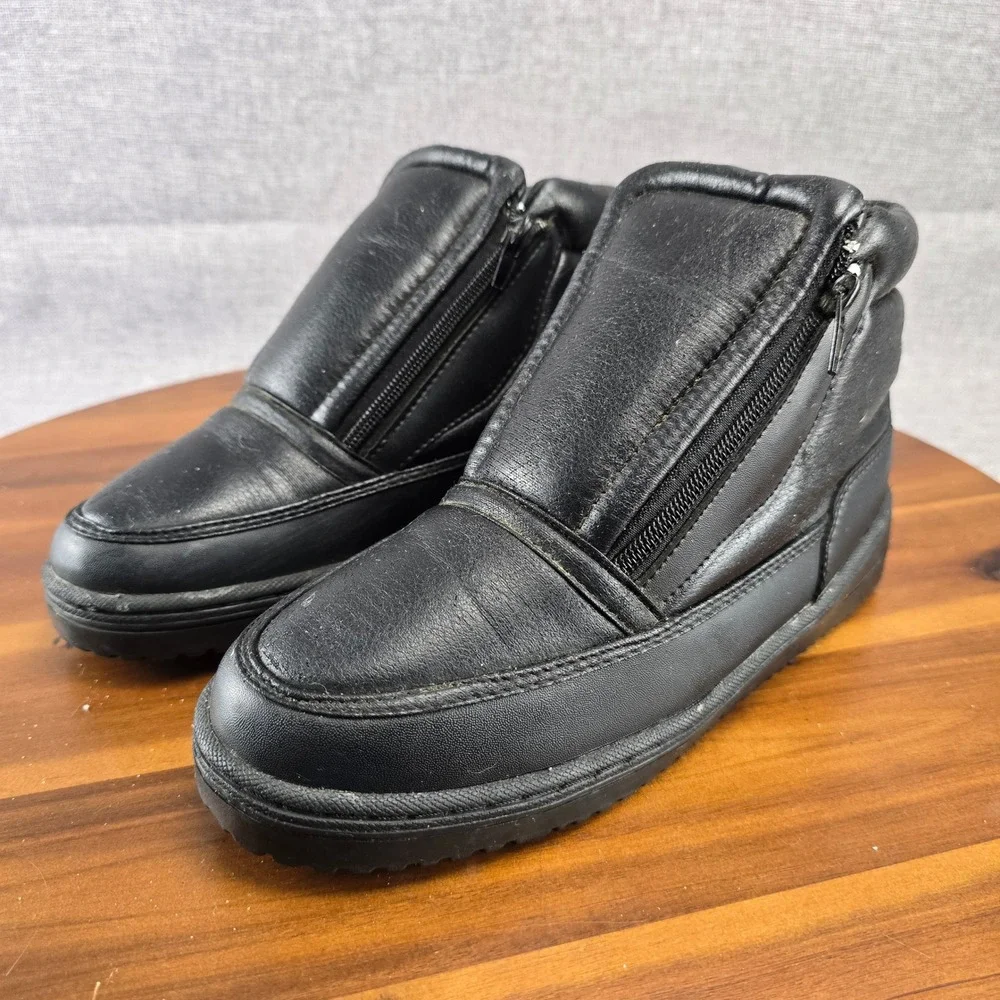 Womens‎ Black PVC Upper Winter Boots Zip Up Ankle Booties Shoes size 8